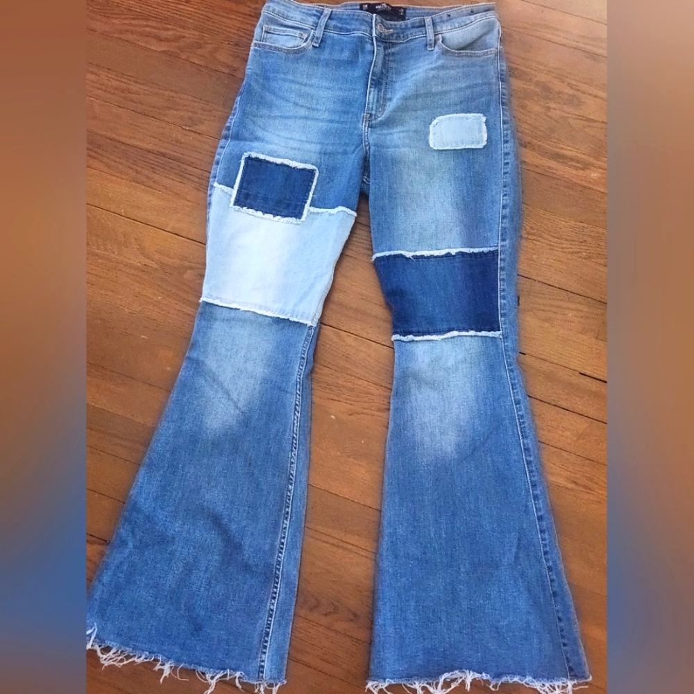Hollister Blue Patchwork Flare Jeans